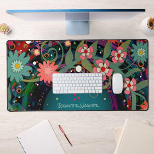 Elegant Pink Floral Whimsical Personalized Desk Mat