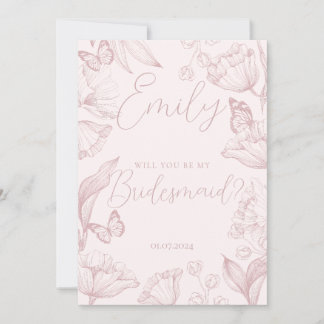 Elegant pink floral will you be my bridesmaid invitation