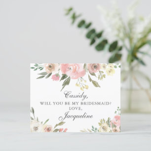 Elegant Pink Floral Will You Be My Bridesmaid Postcard