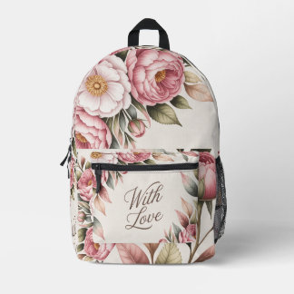 Elegant Pink Floral "With Love" Backpack