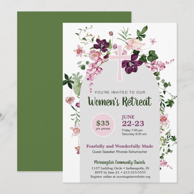 Elegant Pink Floral Women's Church Retreat Invitation (Front/Back)
