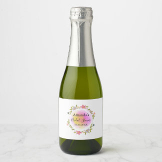 Elegant Pink Floral Wreath Bridal Shower Sparkling Wine Label