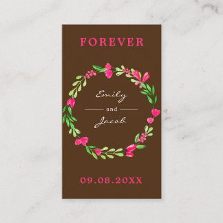 Elegant Pink Floral Wreath Brown Wedding Registry Enclosure Card