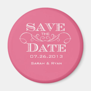 Elegant Pink Flourish Save the Date Magnet