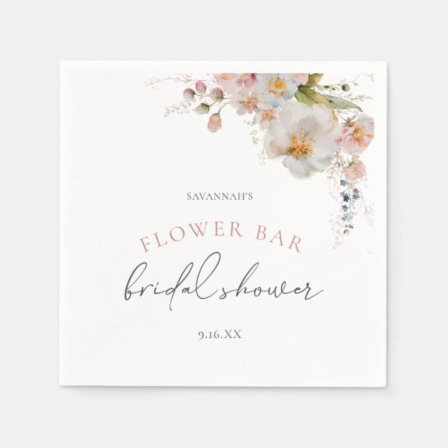 Elegant Pink Flower Bar Floral Bridal Shower Napkin (Front)
