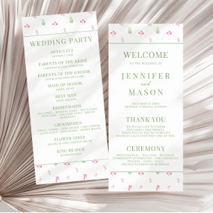 Elegant Pink Flower Blooms Wedding Programs