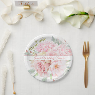 Elegant Pink Flower Bouquet Special Event  Paper Plate