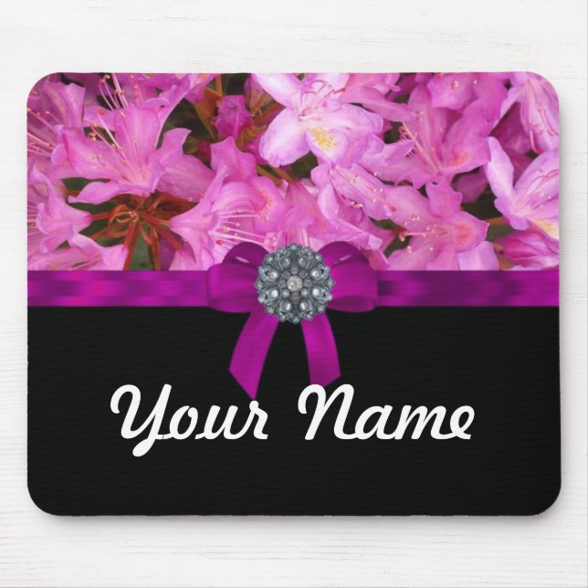 Elegant pink flower & bow mouse pad (Front)