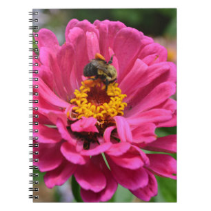 Elegant pink flower cute bee spiral notebook