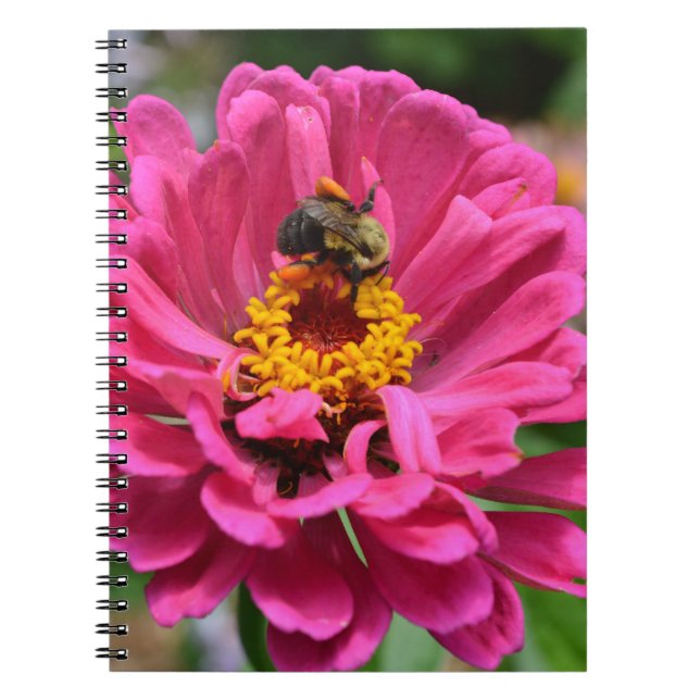 Elegant pink flower cute bee spiral notebook (Front)
