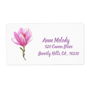 Elegant Pink Flower Drawing Return Address Label