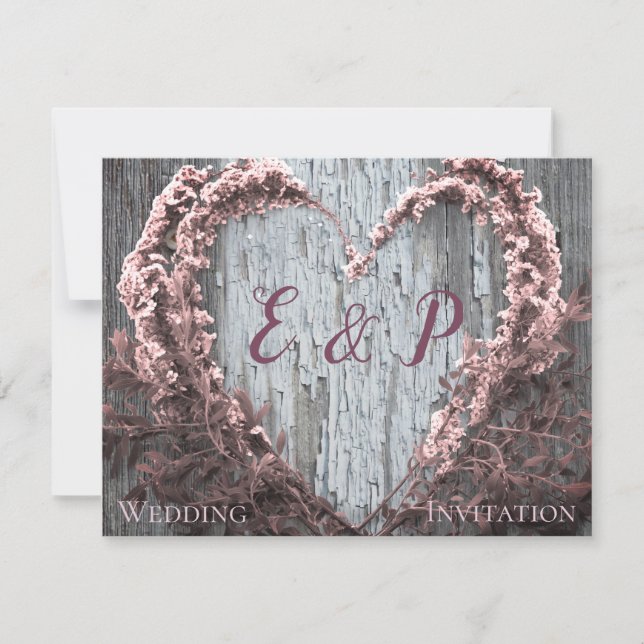 Elegant pink flower heart rustic barn wood wedding (Front)