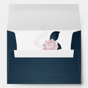 elegant pink flower navy blue wedding envelope