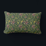 Elegant Pink Flower Pattern on Dark Background Lumbar Cushion<br><div class="desc">Seamless pattern featuring pink flowers and green leaves on a dark background. The arrangement is symmetrical, evoking a natural, elegant feel.</div>