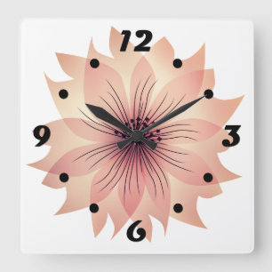 Elegant pink flower square wall clock