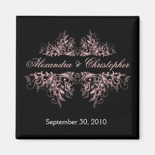 Elegant Pink Flower Swirls Save The Date Wedding 2 Magnet