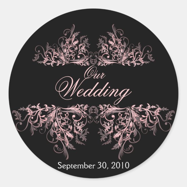 Elegant Pink Flower Swirls Save The Date Wedding Classic Round Sticker (Front)