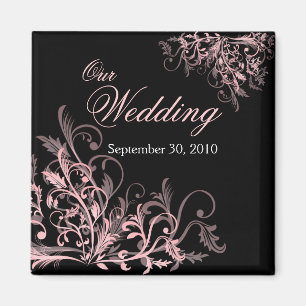 Elegant Pink Flower Swirls Save The Date Wedding Magnet