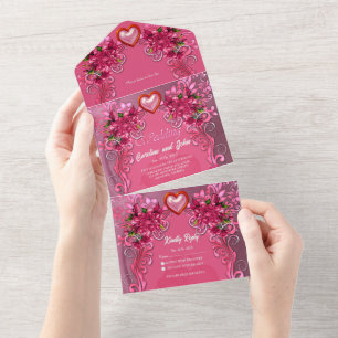 Elegant pink flowers all in one invitation