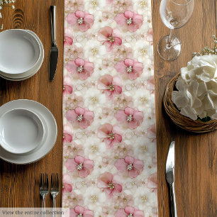Elegant pink flowers and gold table wrap design medium table runner