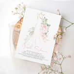 Elegant Pink Flowers and Greenery Bridal Shower Invitation<br><div class="desc">Soft pink flowers and wedding dress bridal shower invitations</div>