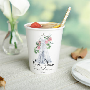 Elegant pink flowers and greenery - bridal shower  paper cups