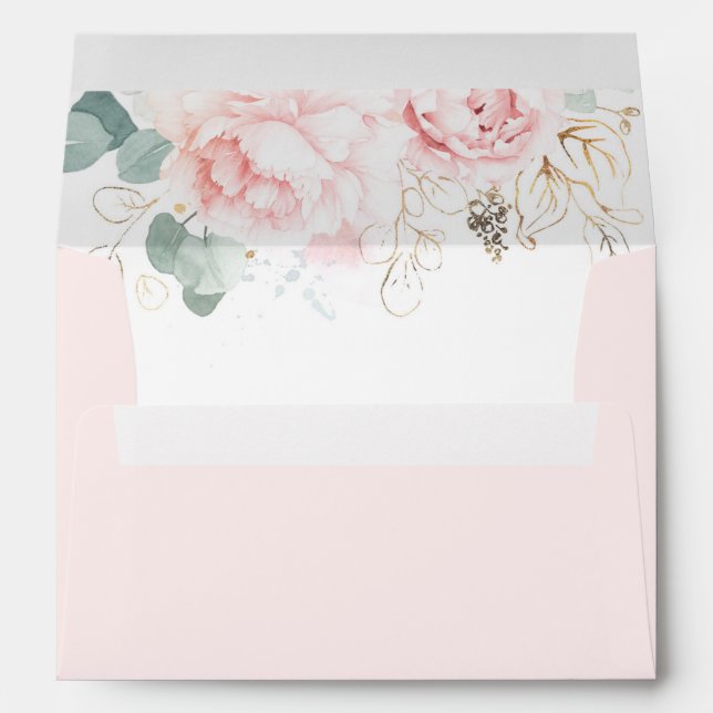Elegant Pink Flowers and Greenery Pastel Tones Envelope (Back (Bottom))