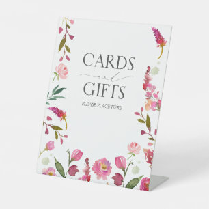 Elegant Pink Flowers Bridal Shower Cards & Gifts Pedestal Sign