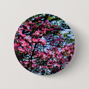 Elegant pink flowers florals blooming Dogwood tree 6 Cm Round Badge