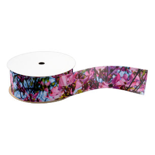 Elegant pink flowers florals blooming Dogwood tree Grosgrain Ribbon