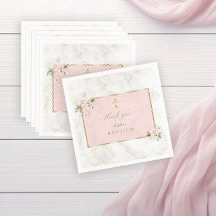 Elegant Pink Flowers Gold Baptism Napkin