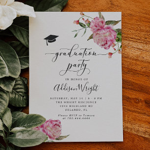 Elegant Pink Flowers Graduation Party Invitation