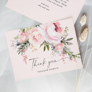 Elegant Pink Flowers Greenery Garden Baby Shower Thank You Card