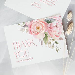 Elegant Pink Flowers Greenery Garden Baby Shower Thank You Card