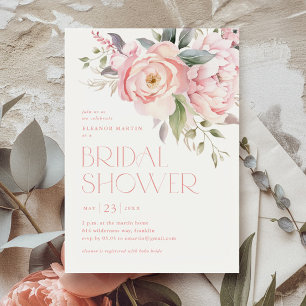 Elegant Pink Flowers Greenery Garden Bridal Shower Invitation