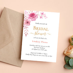 Elegant Pink Flowers Greenery Gold Bridal Shower Invitation