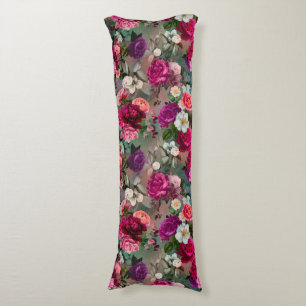 Elegant pink flowers grey  body cushion