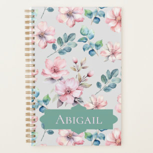 Elegant Pink Flowers Light Grey Planner