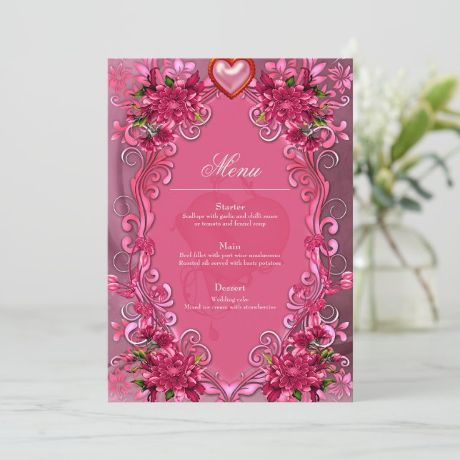 Elegant pink flowers menu (Standing Front)