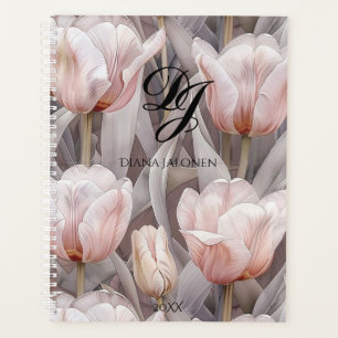 Elegant Pink Flowers Monogram Personalised Name Planner