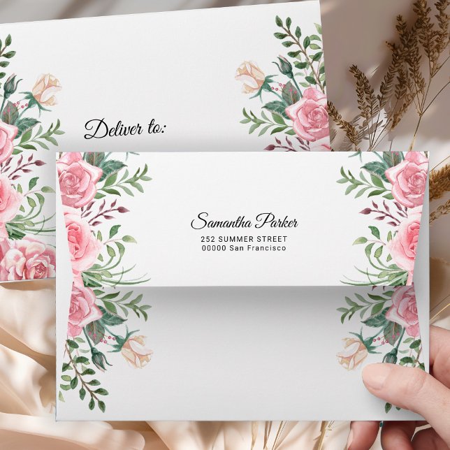 Elegant pink flowers personalised floral  envelope (Creator Uploaded)