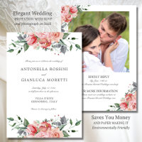 Elegant Pink Flowers Photo RSVP Wedding