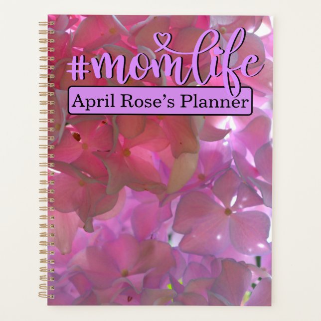 Elegant pink flowers pink hydrangeas planner (Front)