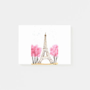 Elegant pink flowers watercolor Eiffel tower Paris Post-it Notes
