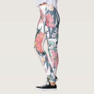 Elegant Pink Flowers Watercolor Floral Leggings