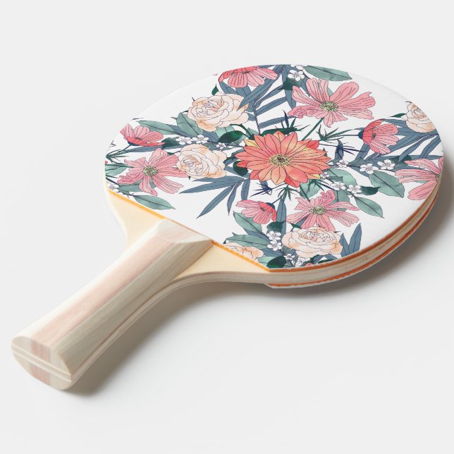 Elegant Pink Flowers Watercolor Floral Ping Pong Paddle (Front Angle)