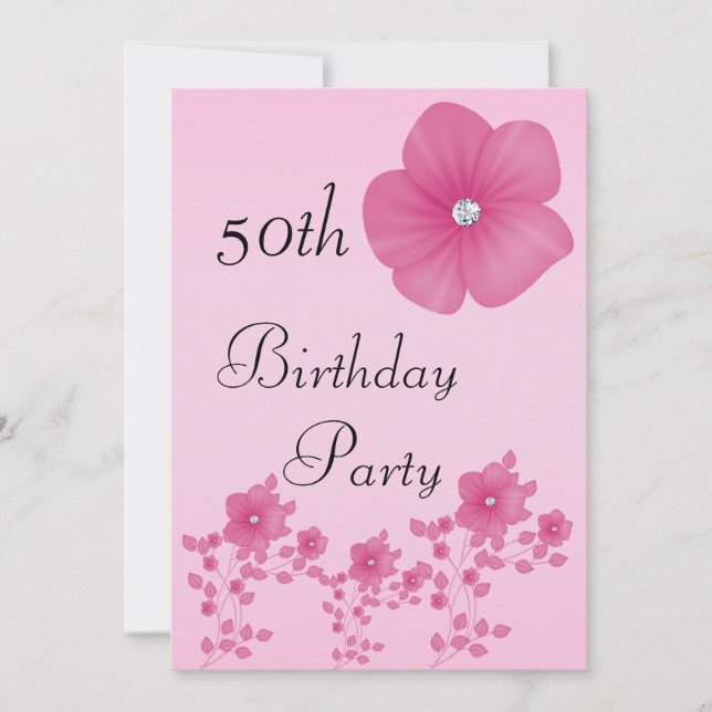 Elegant Pink Flowers With Diamonds Invitation (Front)