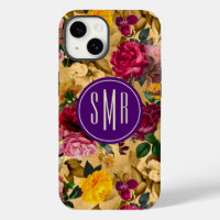 Elegant pink flowers yellow monogram