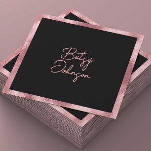Elegant Pink Foil and Black Business Card