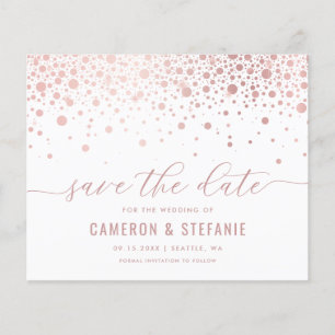 Elegant Pink Foil Confetti White Save the Date